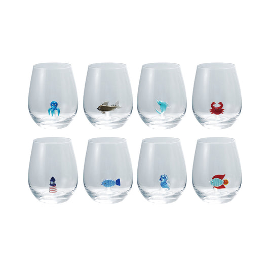 Whimsical Ocean Creatures Stemless Wine Glass