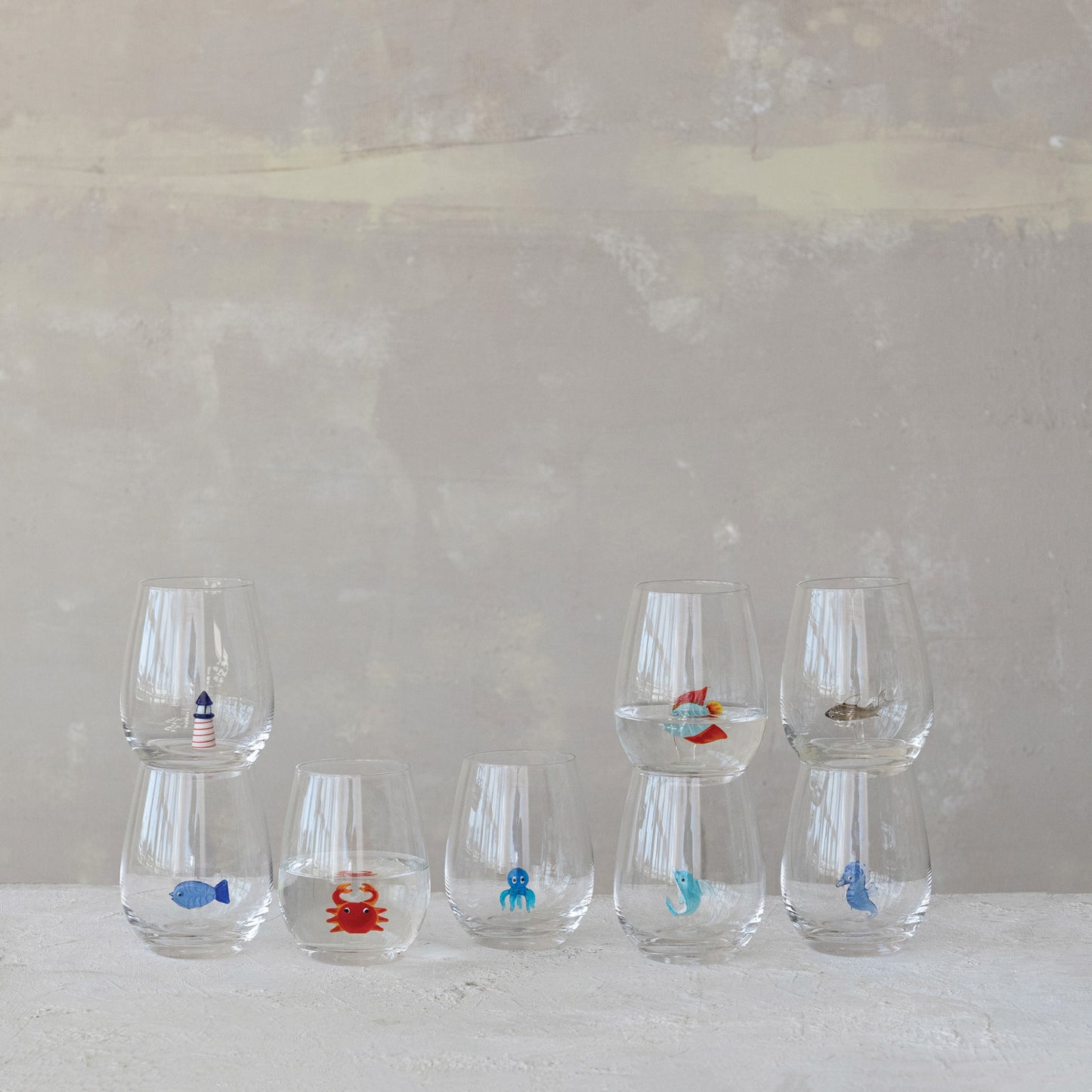 Whimsical Ocean Creatures Stemless Wine Glass
