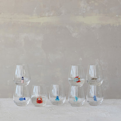 Whimsical Ocean Creatures Stemless Wine Glass