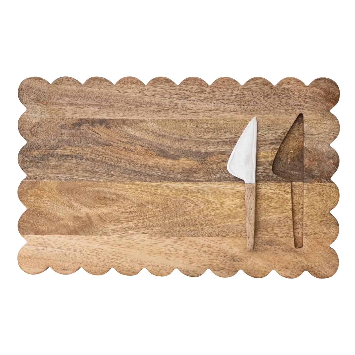 Scalloped Mango Wood Cheese Serving Board with Cheese Knife