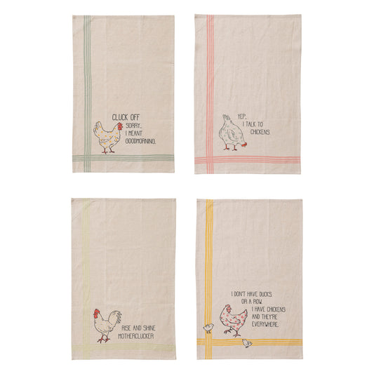 Funny Chicken Tea Towels, Cotton & Linen