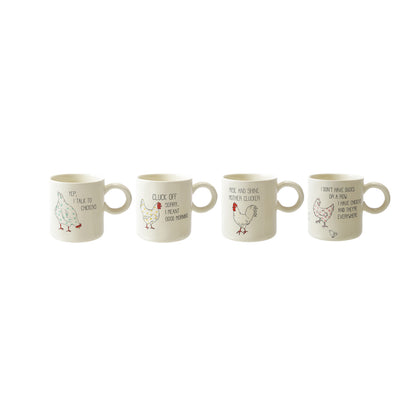 15 oz. Stoneware Mug w/ Chicken & Saying, 4 Styles