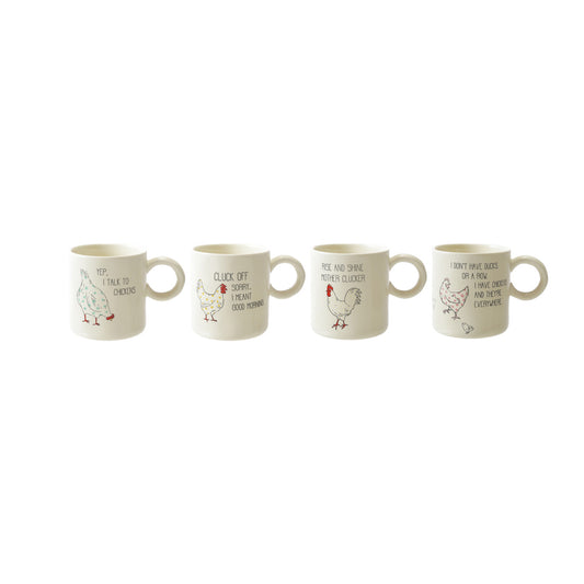 15 oz. Stoneware Mug w/ Chicken & Saying, 4 Styles