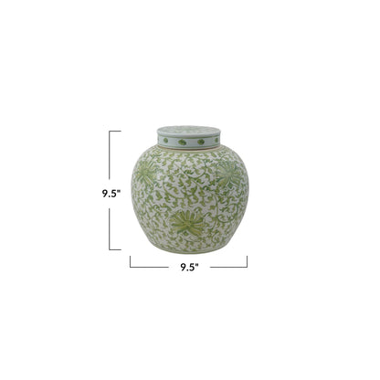 Stoneware Floral Ginger Jar