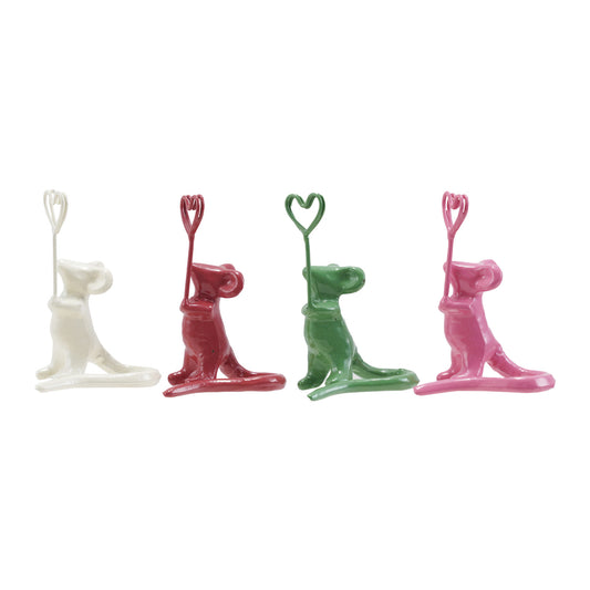 Enameled Cast Iron Mouse Holding Heart Shaped Place Card/Photo Holder, 4 Colors