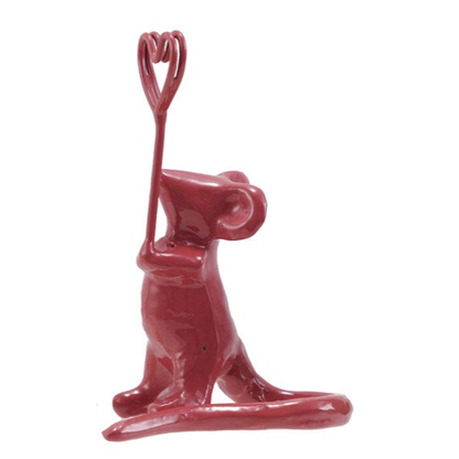 Enameled Cast Iron Mouse Holding Heart Shaped Place Card/Photo Holder, 4 Colors