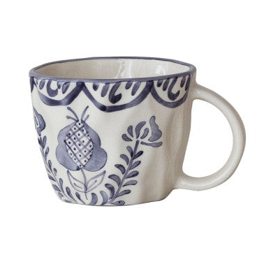Botanical Design Organic Shaped Stoneware Mug, 4 Colors
