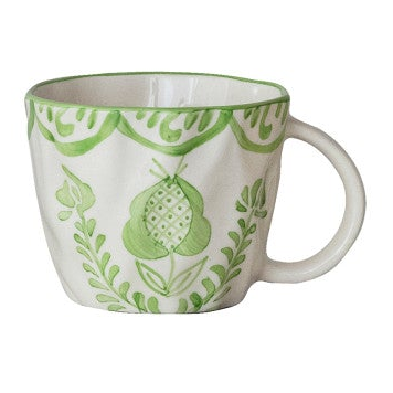 Botanical Design Organic Shaped Stoneware Mug, 4 Colors