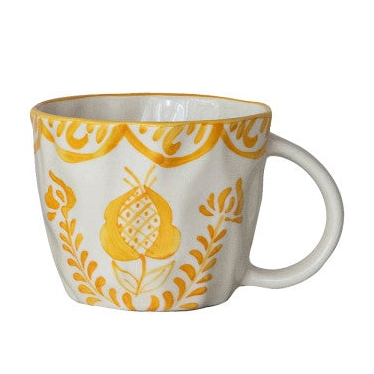 Botanical Design Organic Shaped Stoneware Mug, 4 Colors