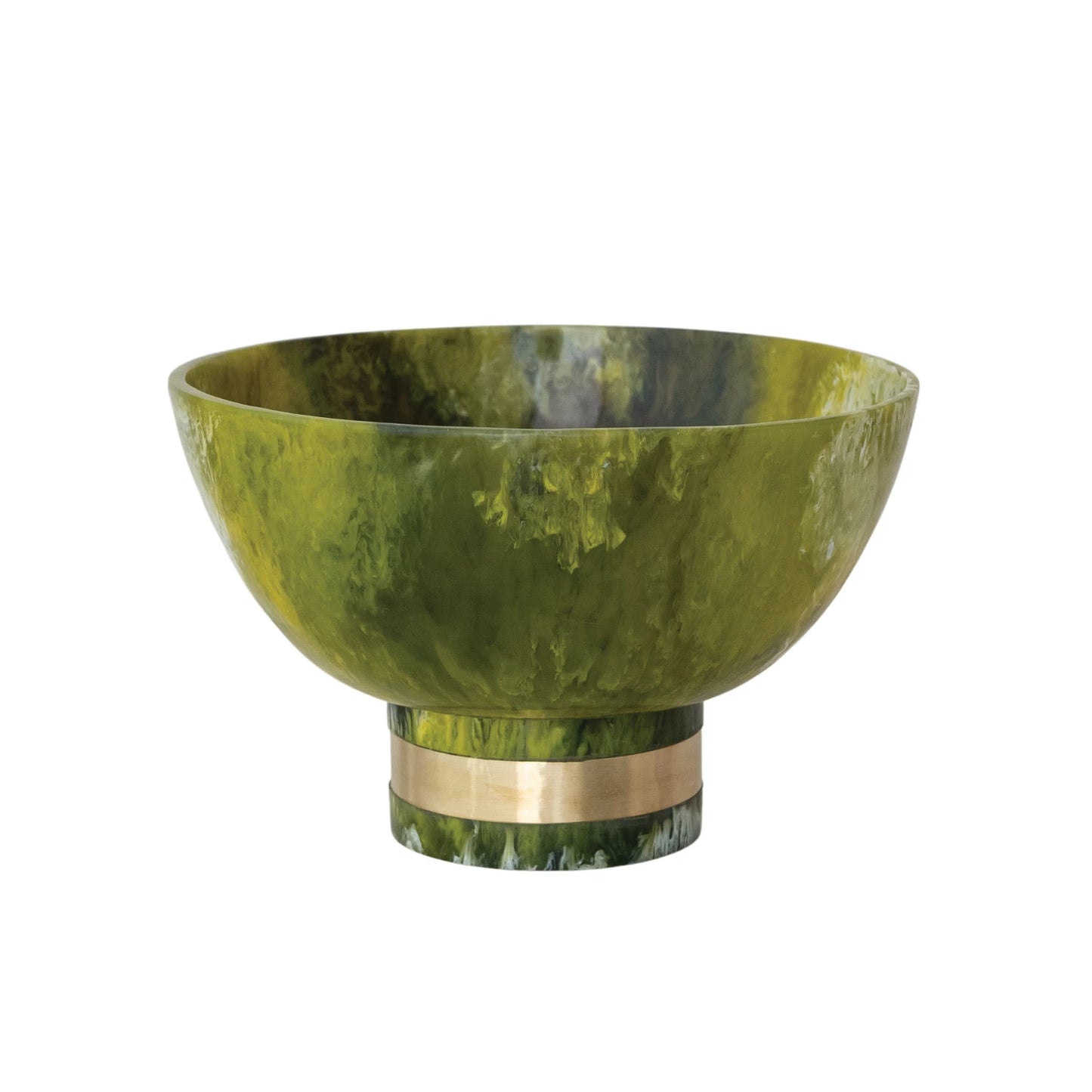 Marbled Resin Footed Bowl with Metal Wrap, Olive Color