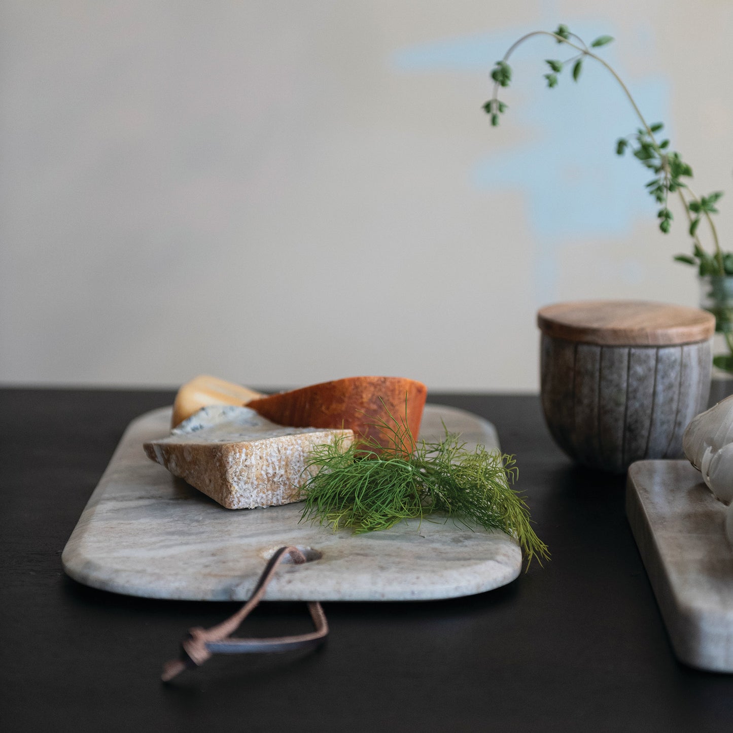 Marble Cheese/Serving Board with Leather Tie, Buff Color