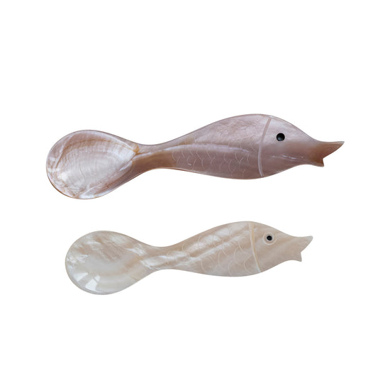 Natural Shell Spoon with Fish Shaped Handle (Each One Will Vary)
