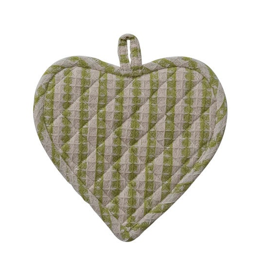 Heart Shaped Cotton Quilted Waffle Weave Pot Holder with Stripes, 3 Styles