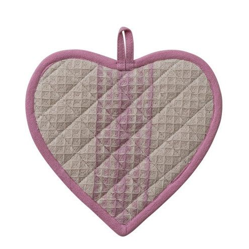 Heart Shaped Cotton Quilted Waffle Weave Pot Holder with Stripes, 3 Styles