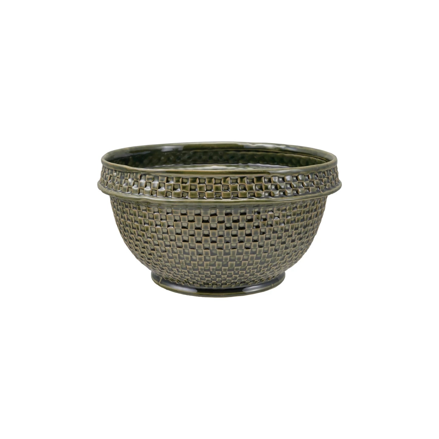 Basket Weave Green Glaze Stoneware Bowl