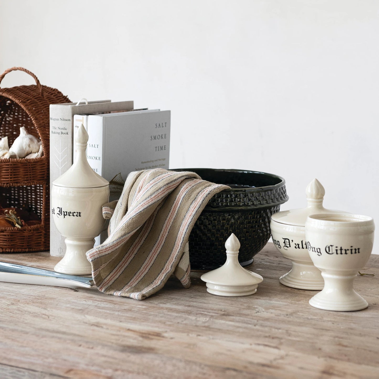 Basket Weave Green Glaze Stoneware Bowl