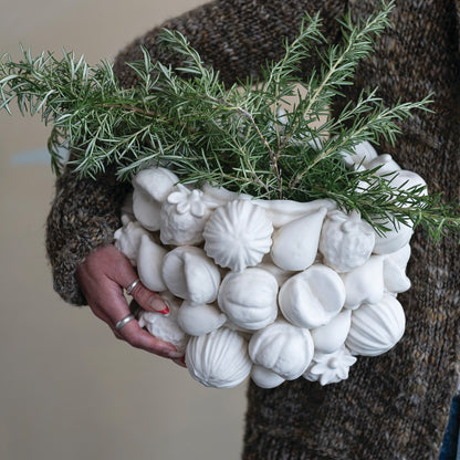 Stoneware Planter with 3D Fruit, Matte White (Holds 6" Pot)