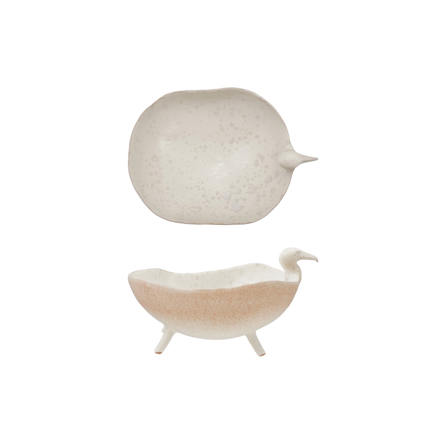 Stoneware Footed Bird Shaped Bowl, White Speckled (Each One Will Vary)