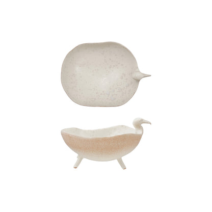 Stoneware Footed Bird Shaped Bowl, White Speckled (Each One Will Vary)