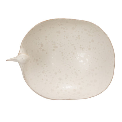 Stoneware Footed Bird Shaped Bowl, White Speckled (Each One Will Vary)