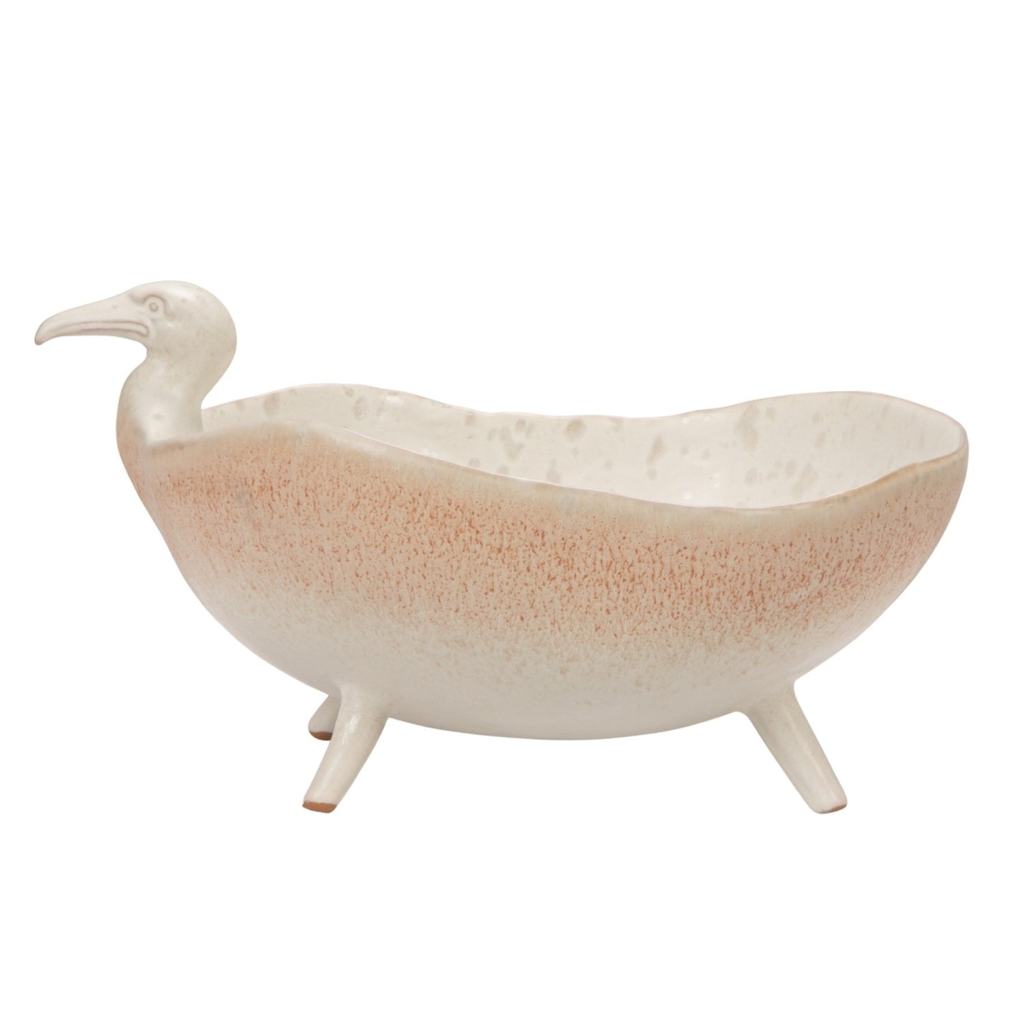 Stoneware Footed Bird Shaped Bowl, White Speckled (Each One Will Vary)