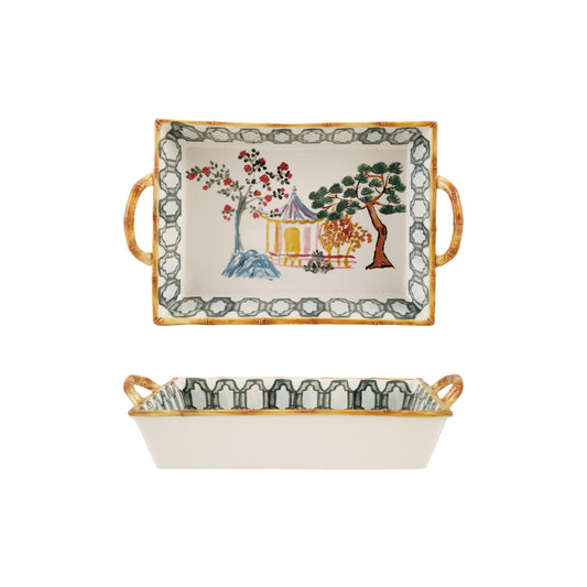 Village Scene Stoneware Baker