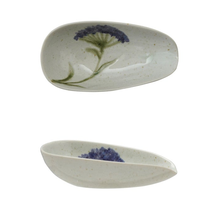 Floral Hand-Painted Stoneware Dish