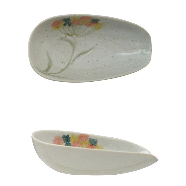 Floral Hand-Painted Stoneware Dish