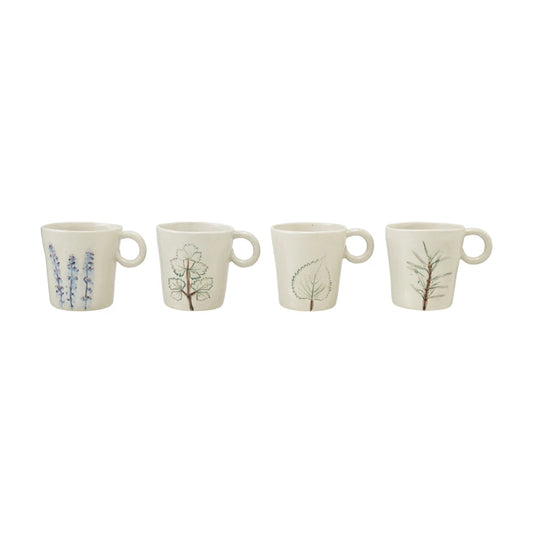Botanic Crack Glaze Stoneware Mugs, 4 Styles