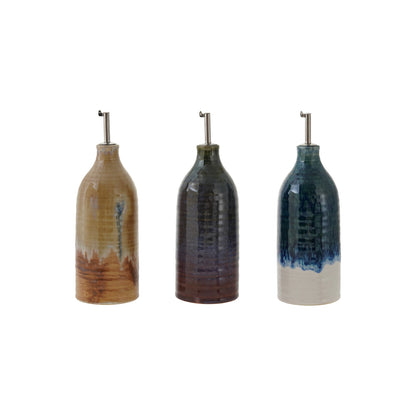 26 oz. Stoneware Oil Cruet with Stainless Steel Spout, 3 Colors (Each One Will Vary)