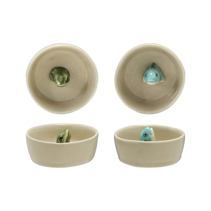 Hand-Painted Stoneware Dish with Frog/Fish Inside, 2 Styles