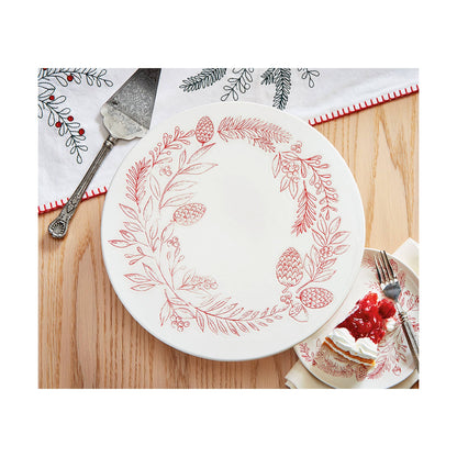 Tis Season Wreath Cake Plate Red Earthenware Christmas