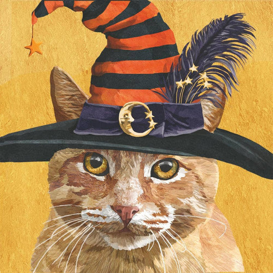 Halloween Orange Cat Paper Cocktail Napkins