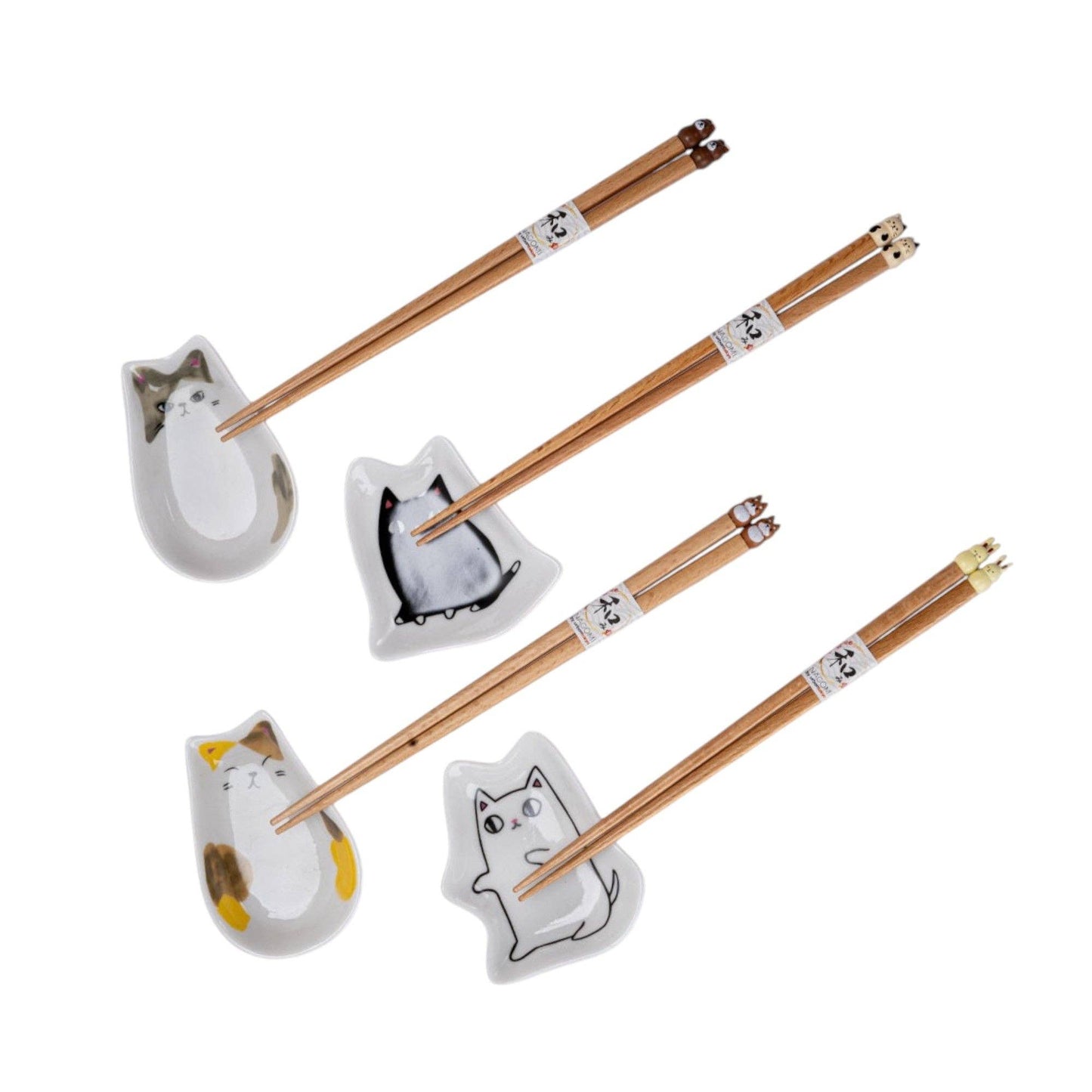Cute Cats Wooden Chopsticks and Sauce Dish Gift Set