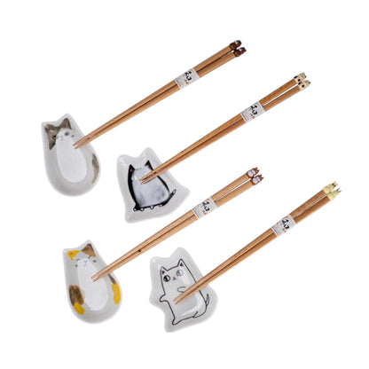 Cute Cats Wooden Chopsticks and Sauce Dish Gift Set