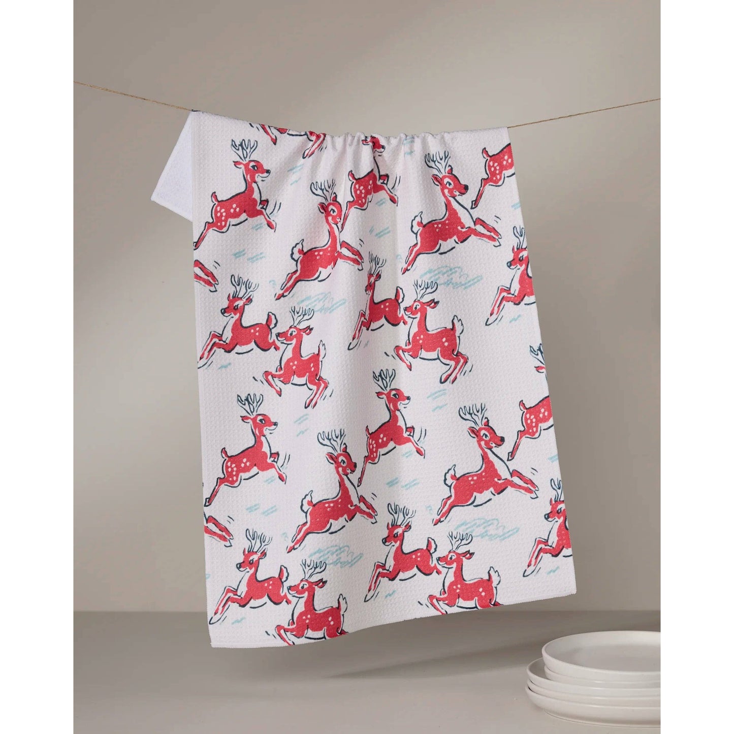 Prancing Reindeer Tea Towel