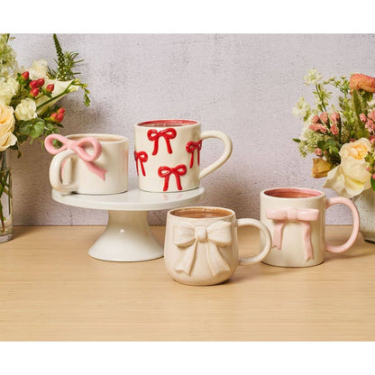 Ceramic Pink Bow Side Mug, 16oz