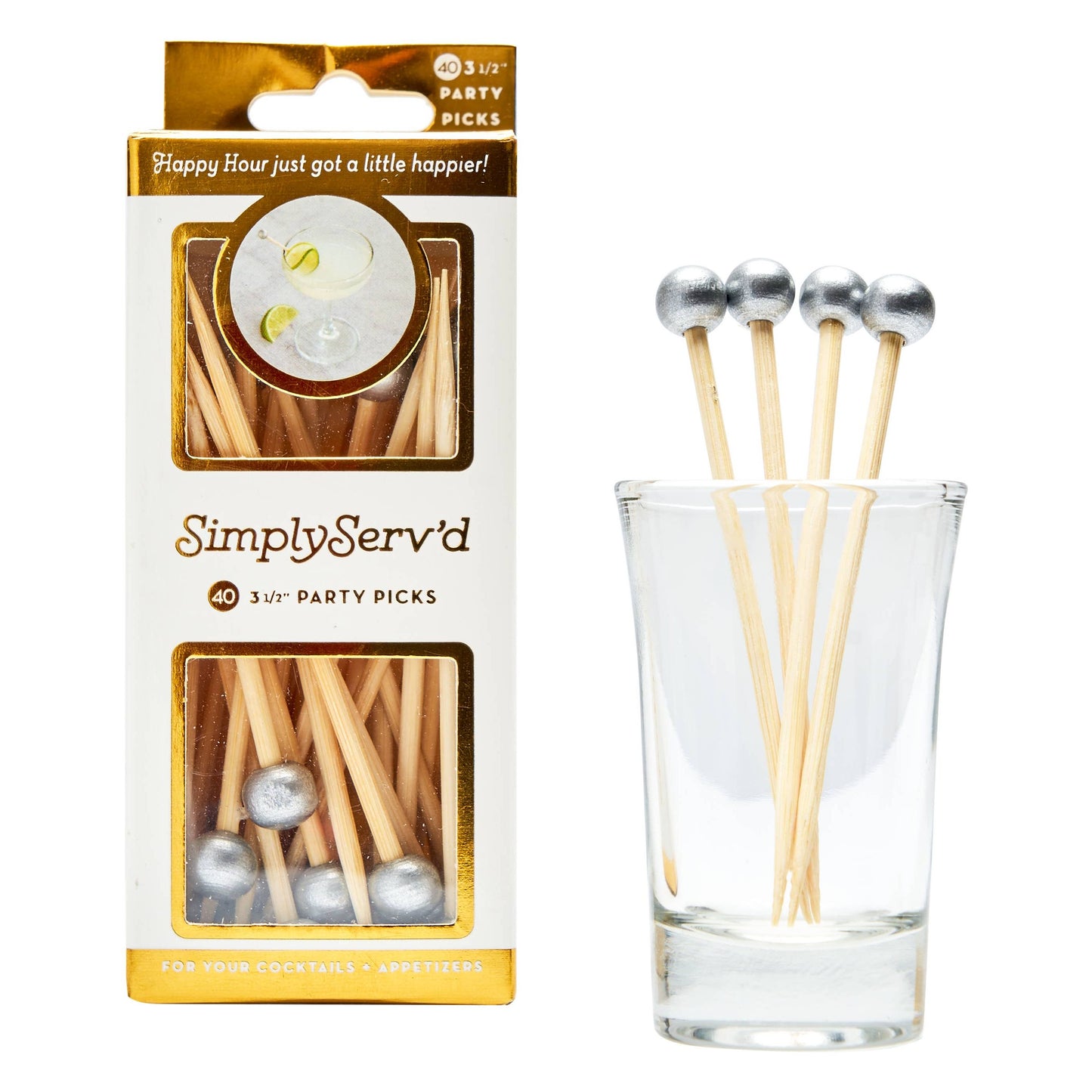 Party Pick Fancy Bamboo Toothpick Small 3.5" Silver 40pk