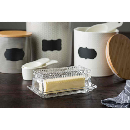 Clear Glass "Butter" Embossed Butter Dish