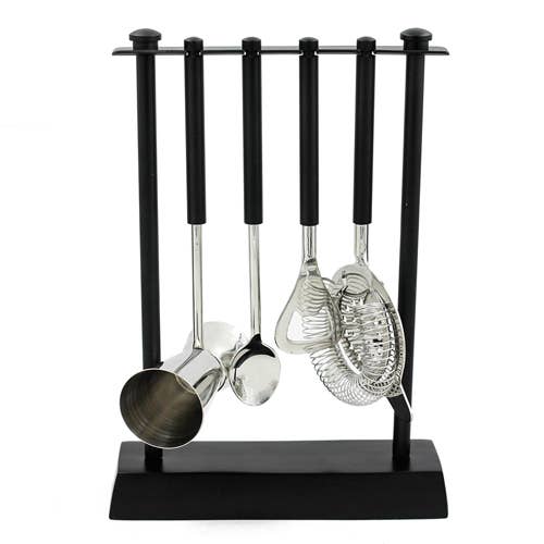 Matte Black Bartool Set of 4 with Stand