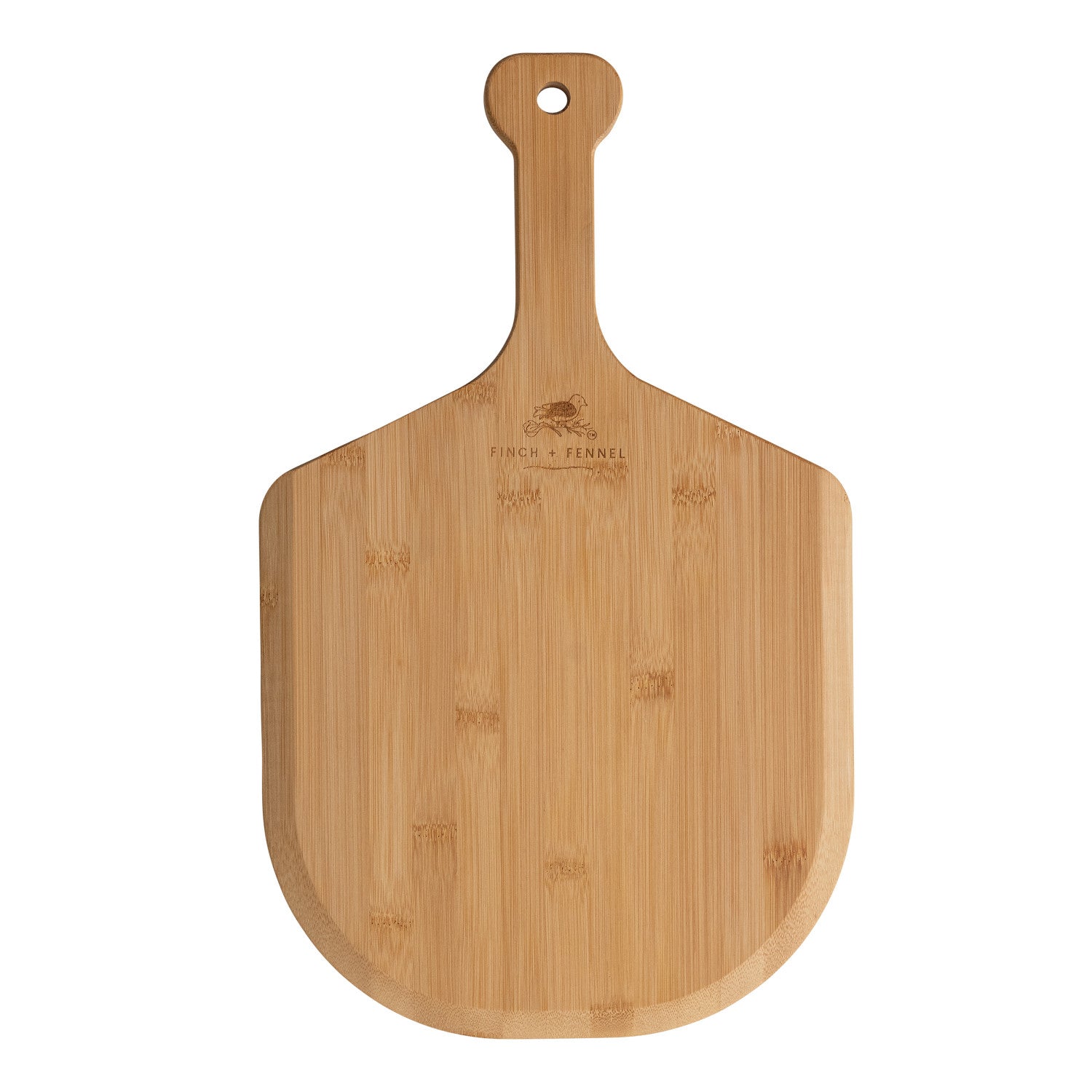 Bamboo Pizza Peel w/ Laser Etched "Finch + Fennel" Logo, Natural