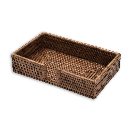 Rattan Guest Towel Napkin Holder in Dark Natural