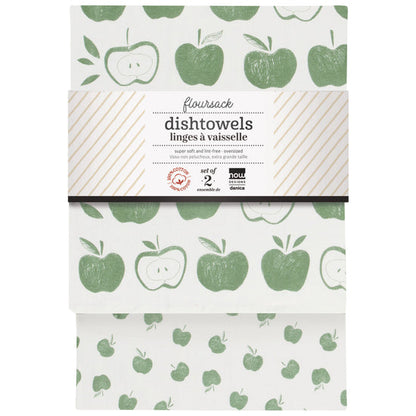 Apples Print Elm Green Floursack Dishtowels, Set of 2