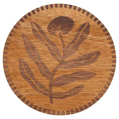 Floral Engraved Wood Coasters, Set of 4