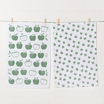 Apples Print Elm Green Floursack Dishtowels, Set of 2