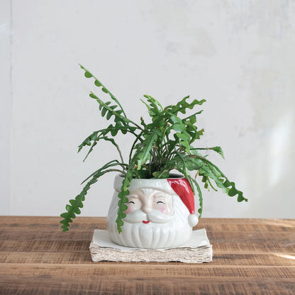 Stoneware Santa Head Shaped Planter