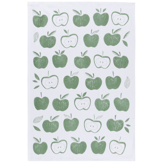 Apples Print Elm Green Floursack Dishtowels, Set of 2