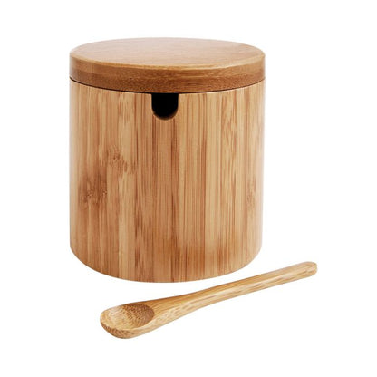 Bamboo Salt Box With Lid and Spoon