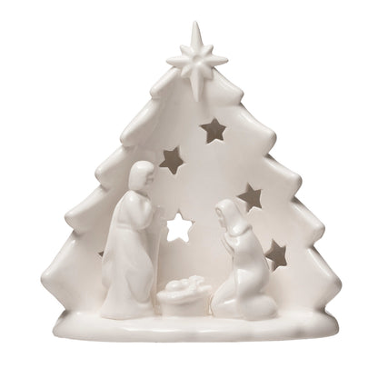 Stoneware White Nativity Candle Holder