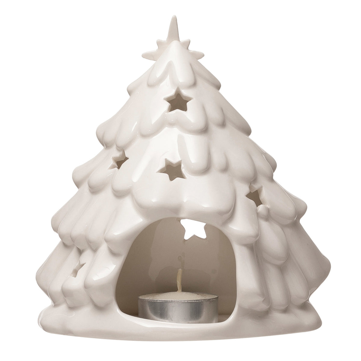 Stoneware White Nativity Candle Holder